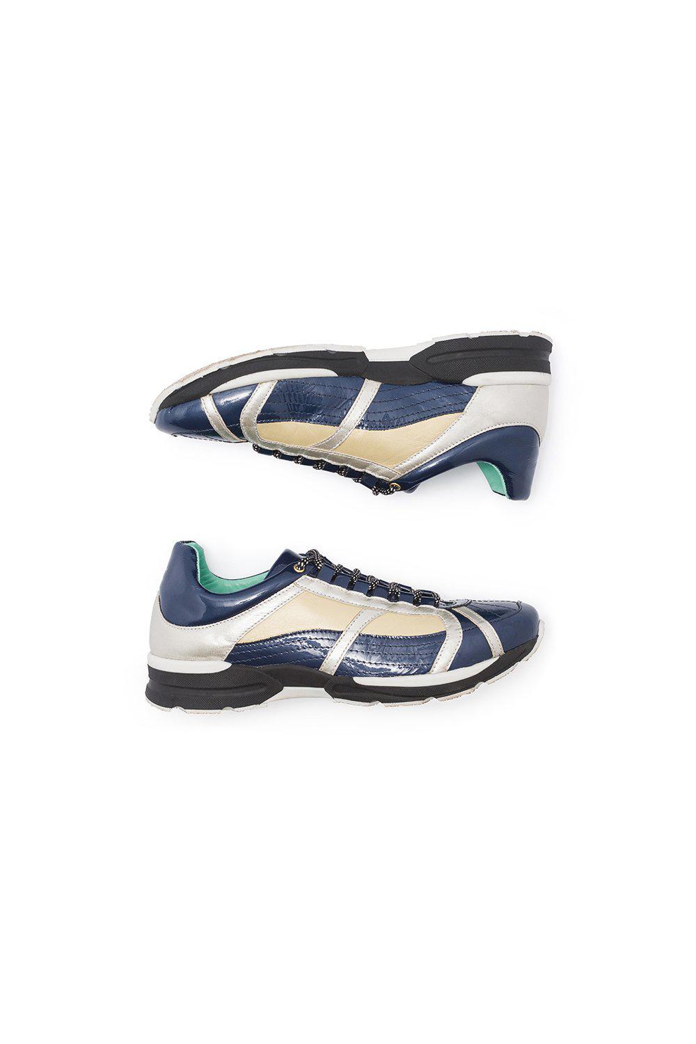 Running shoes in blue leather